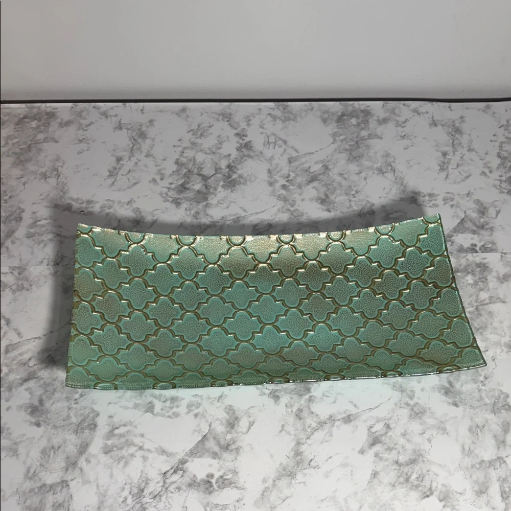 Elegant Teal Decorative Glass Tray